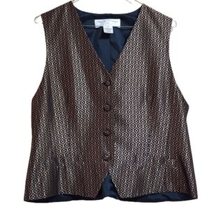 VINTAGE Rena Rowan tailored shimmering black and gold vest size 14